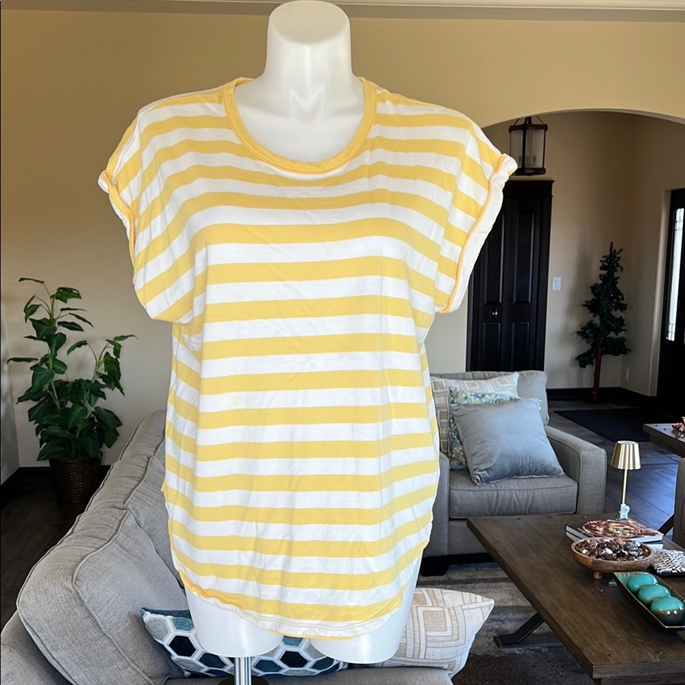 Ava & Viv Yellow and White Striped Short Sleeve Tee